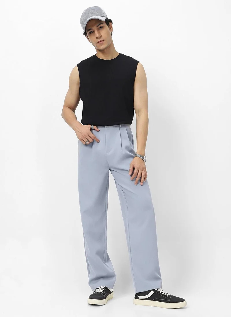 Urbano Fashion  Urbano Fashion Men's Light Blue Loose Baggy Fit Solid Korean Pants Stretchable for Men | Best Price UAE